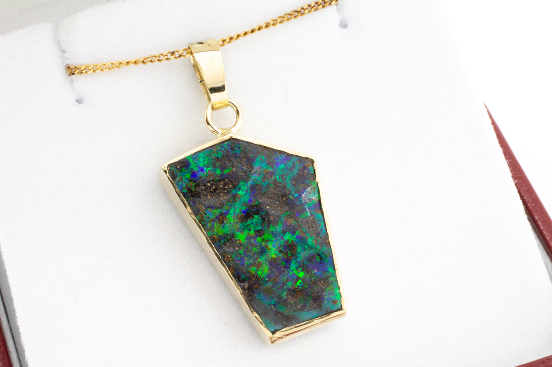 Opal pendant in 14 carat gold and silver.-Pendants-The Antique Ring Shop