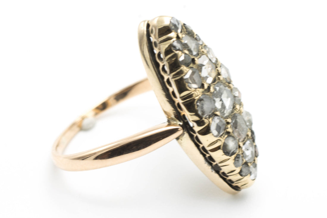 Marquise rose diamond ring in 14 carat gold-Antique rings-The Antique Ring Shop, Amsterdam