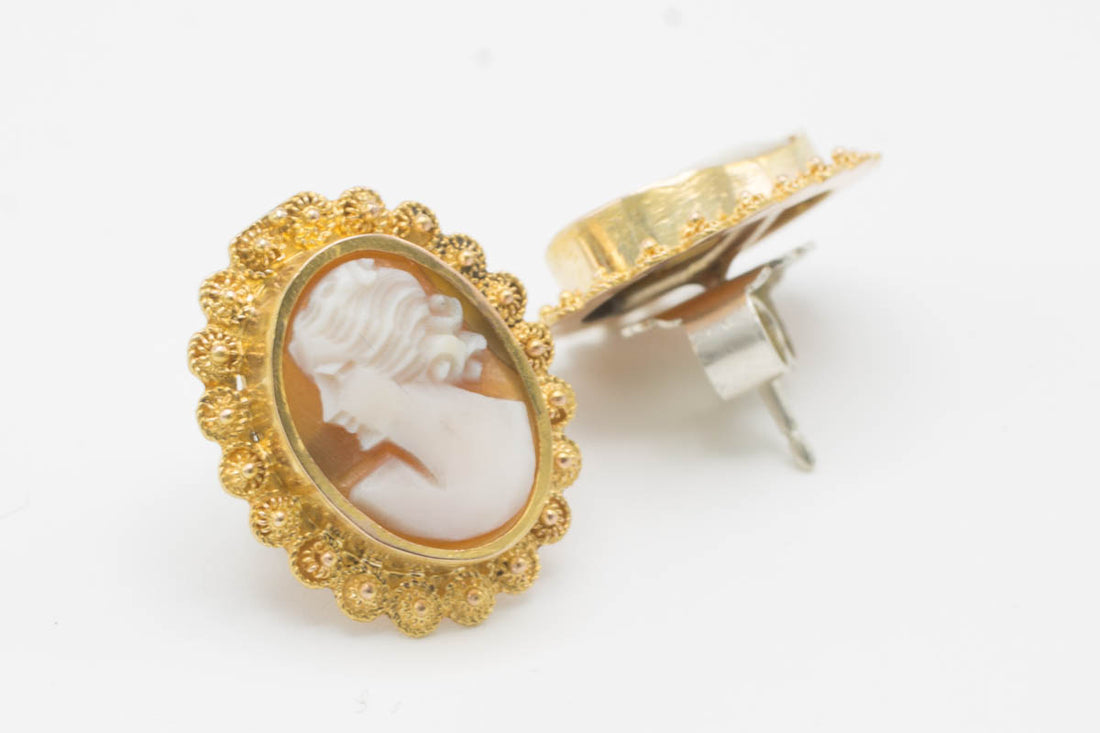 Cameo studs in gold and silver-Earrings-The Antique Ring Shop, Amsterdam