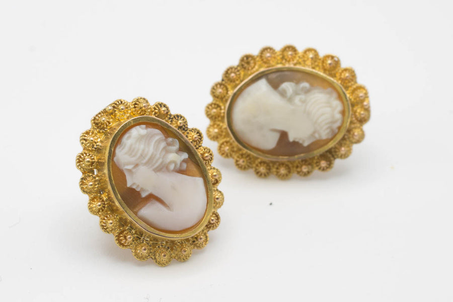 Cameo studs in gold and silver-Earrings-The Antique Ring Shop, Amsterdam