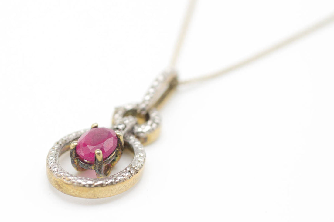 Ruby & Diamond Gold Plated Silver Collier-Pendants-The Antique Ring Shop, Amsterdam