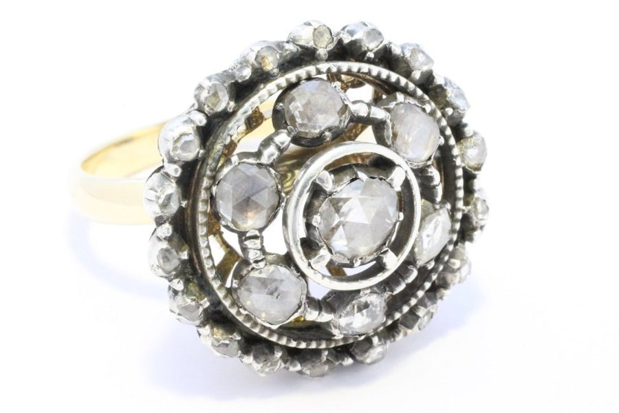 Rose diamond target ring in silver and gold-Antique rings-The Antique Ring Shop, Amsterdam