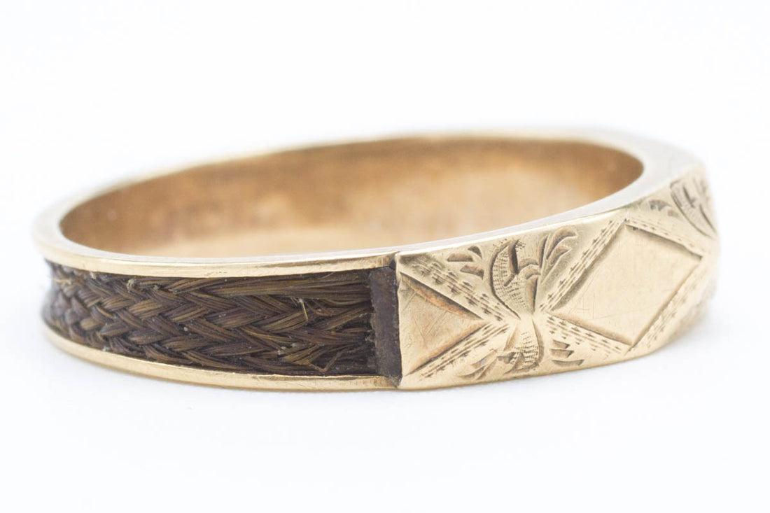 Antique Memorial Gold & Woven Hair Ring-Antique rings-The Antique Ring Shop, Amsterdam