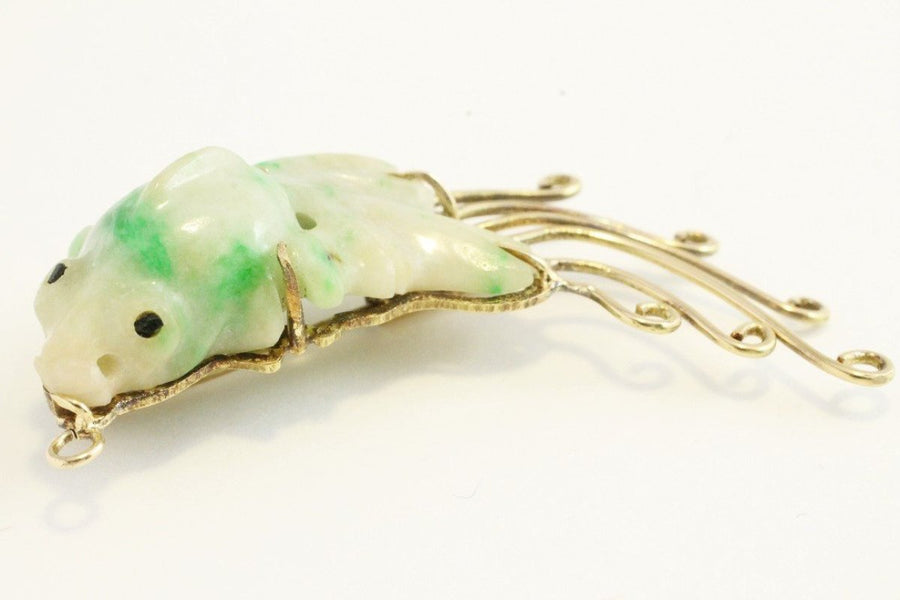 Jade carp fish brooch in 14 carat gold-Brooches-The Antique Ring Shop, Amsterdam