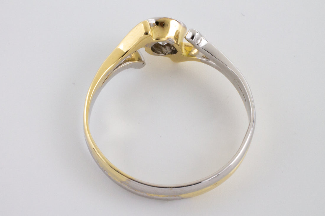 Old cut diamond solitaire ring in white and yellow gold.-Vintage & retro rings-The Antique Ring Shop