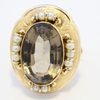 Smoked quartz and pearl cocktail ring in 14 carat gold-Vintage & retro rings-The Antique Ring Shop, Amsterdam
