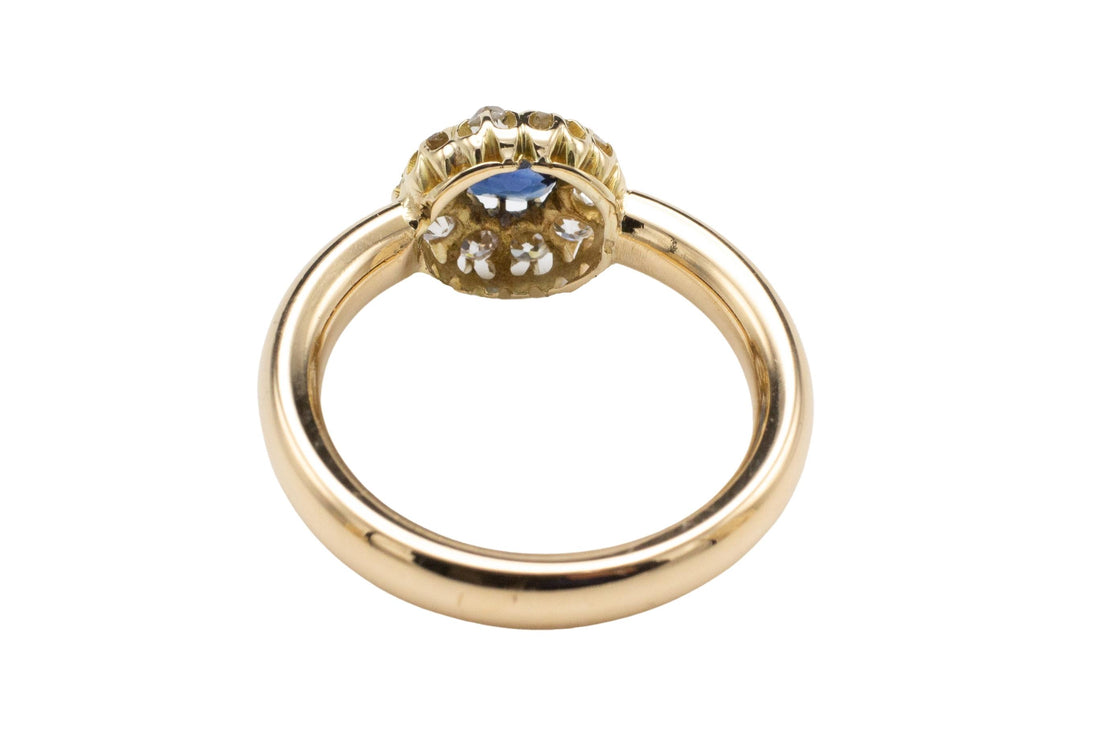 18 carat gold sapphire and diamond cluster ring-Antique rings-The Antique Ring Shop