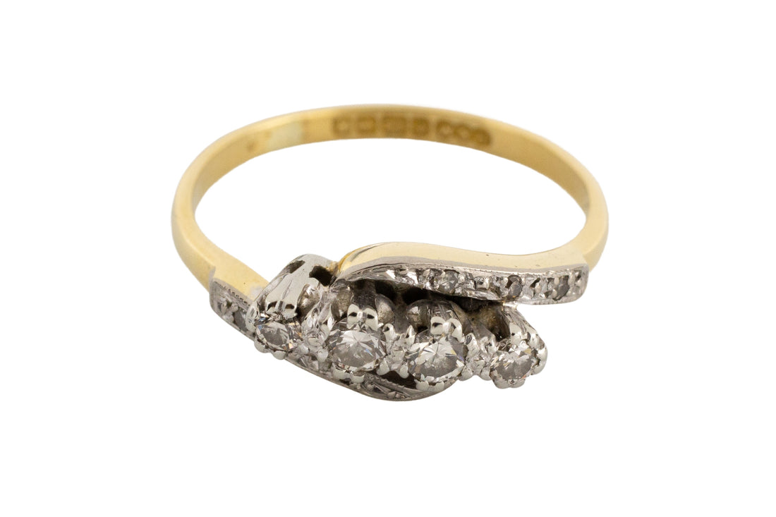 Vintage 18 carat gold diamond swirl ring-Vintage & retro rings-The Antique Ring Shop