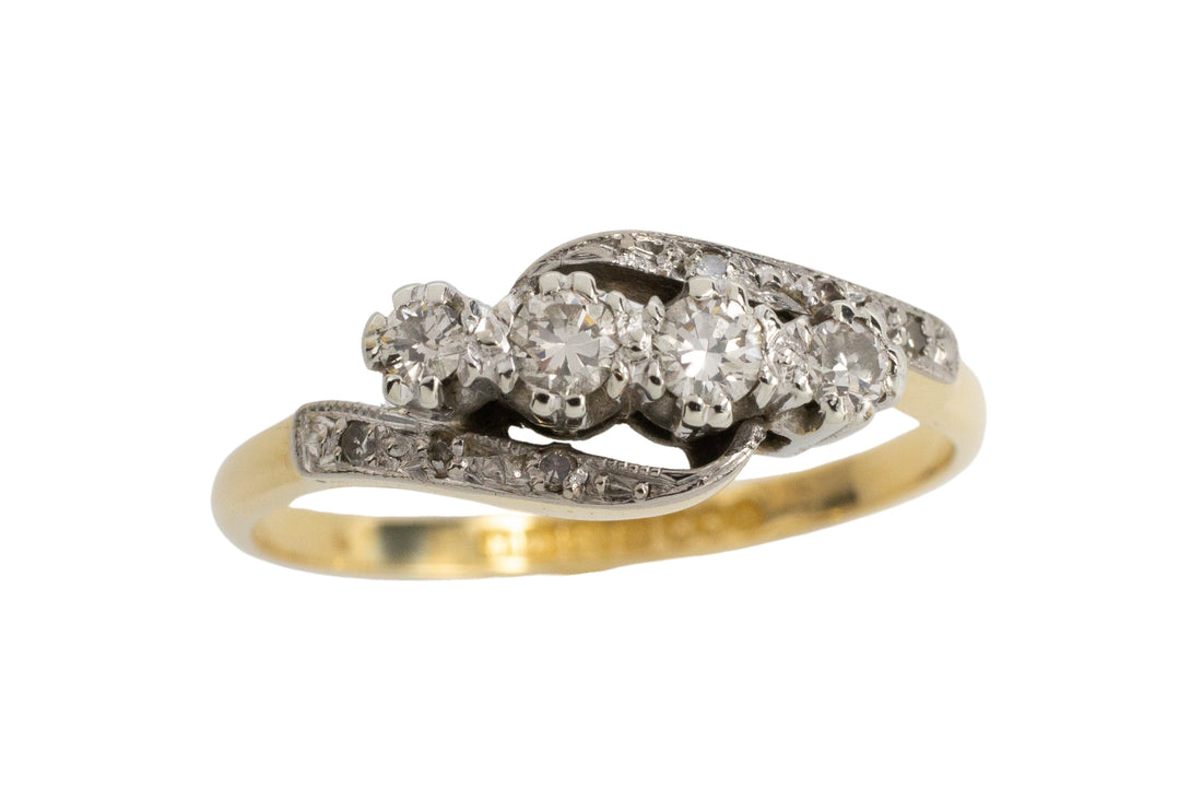 Vintage 18 carat gold diamond swirl ring-Vintage & retro rings-The Antique Ring Shop