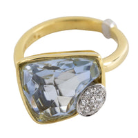 Aquamarine and diamond ring in 18 carat gold-Vintage & retro rings-The Antique Ring Shop