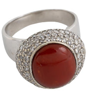 18 carat white gold cabochon ring with diamonds-Vintage & retro rings-The Antique Ring Shop