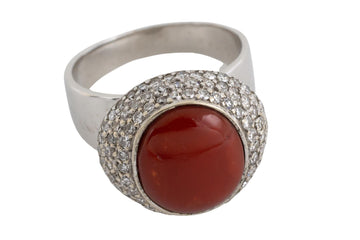 18 carat white gold cabochon ring with diamonds-Vintage & retro rings-The Antique Ring Shop