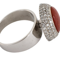 18 carat white gold cabochon ring with diamonds-Vintage & retro rings-The Antique Ring Shop