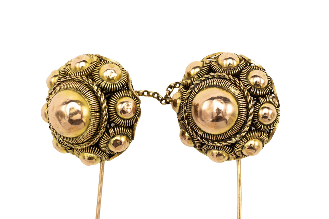 A large pair of antique Dutch gold buttons-Brooches & Lapel Pins-The Antique Ring Shop