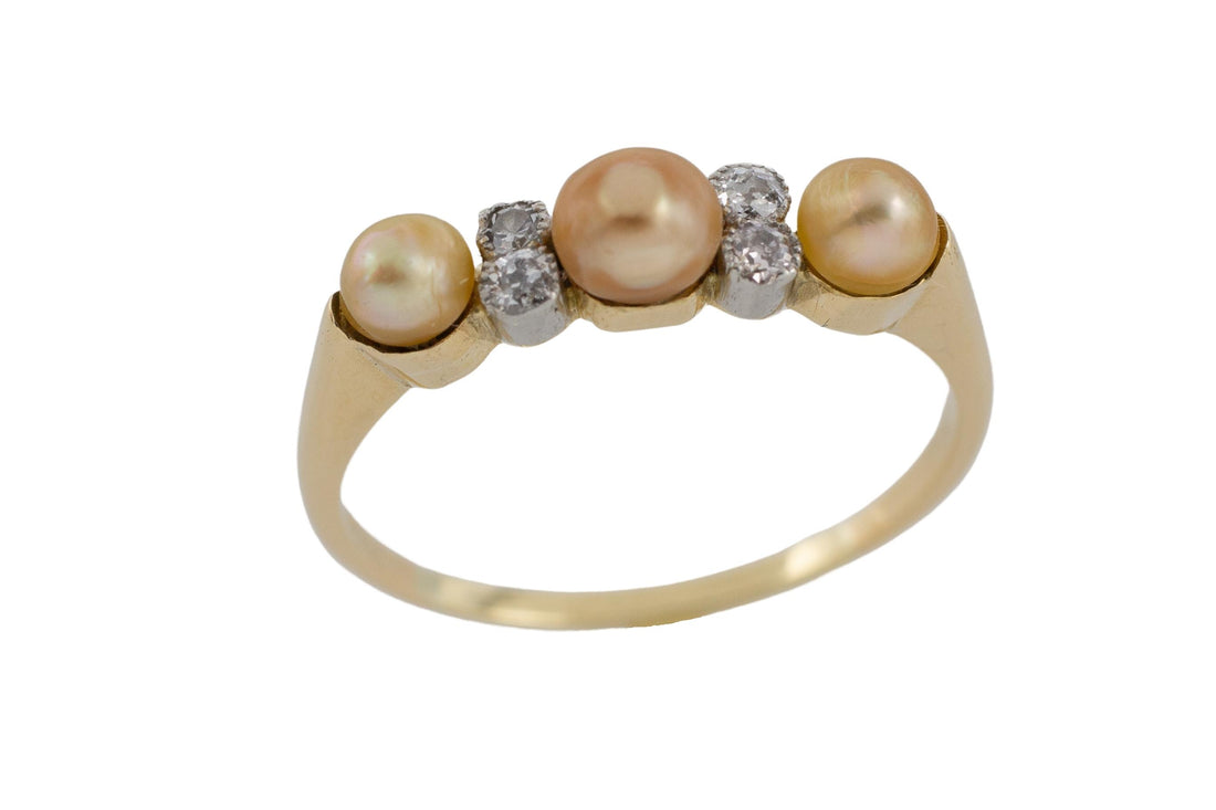 Vintage beige pearl and diamond ring-Vintage & retro rings-The Antique Ring Shop