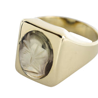 14 carat gold signet ring with a rock crystal intaglio-Vintage & retro rings-The Antique Ring Shop