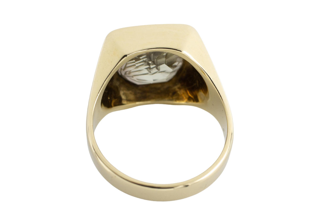 14 carat gold signet ring with a rock crystal intaglio-Vintage & retro rings-The Antique Ring Shop