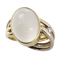 Moonstone and diamond ring in 14 carat gold-The Antique Ring Shop