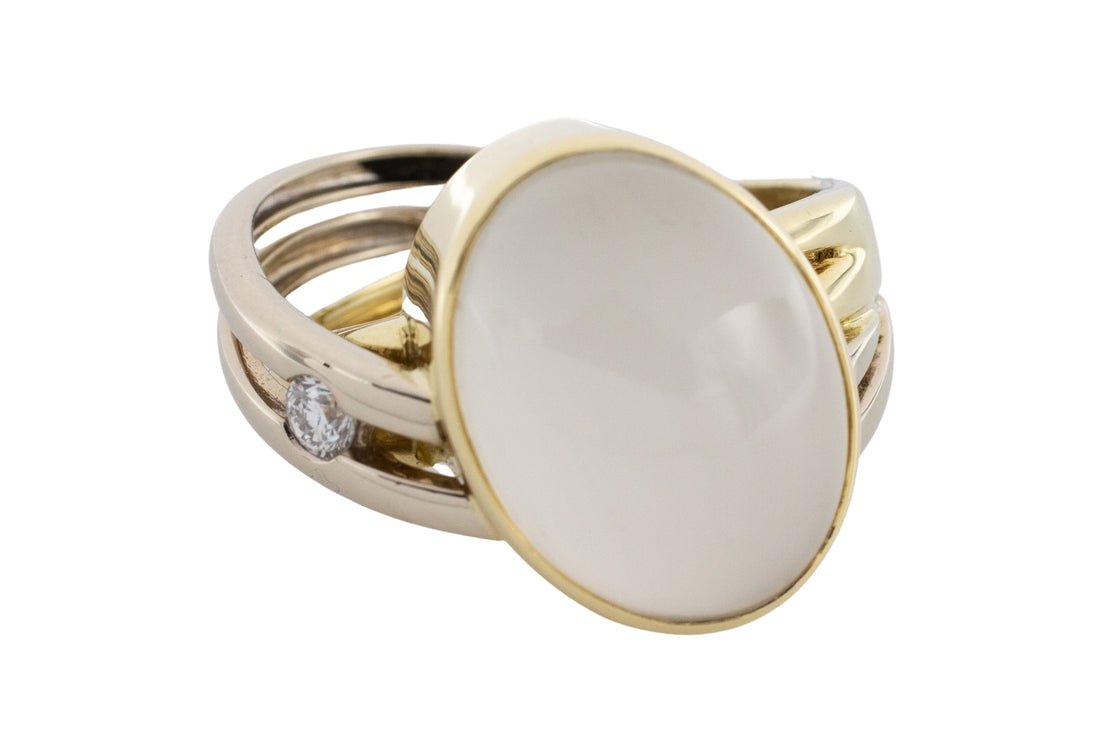 Moonstone and diamond ring in 14 carat gold-The Antique Ring Shop