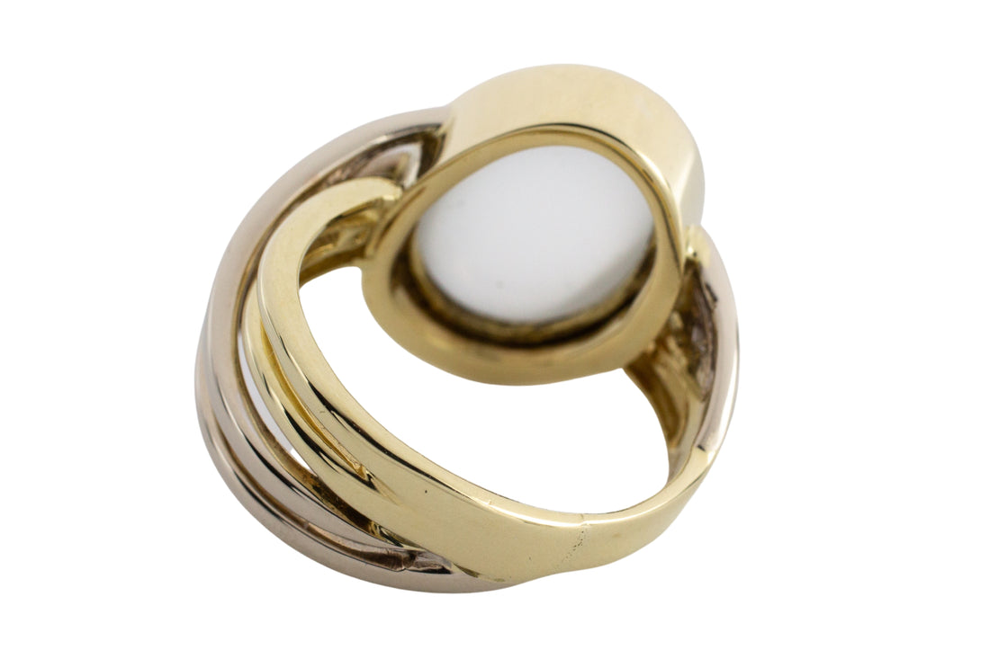 Moonstone and diamond ring in 14 carat gold-The Antique Ring Shop