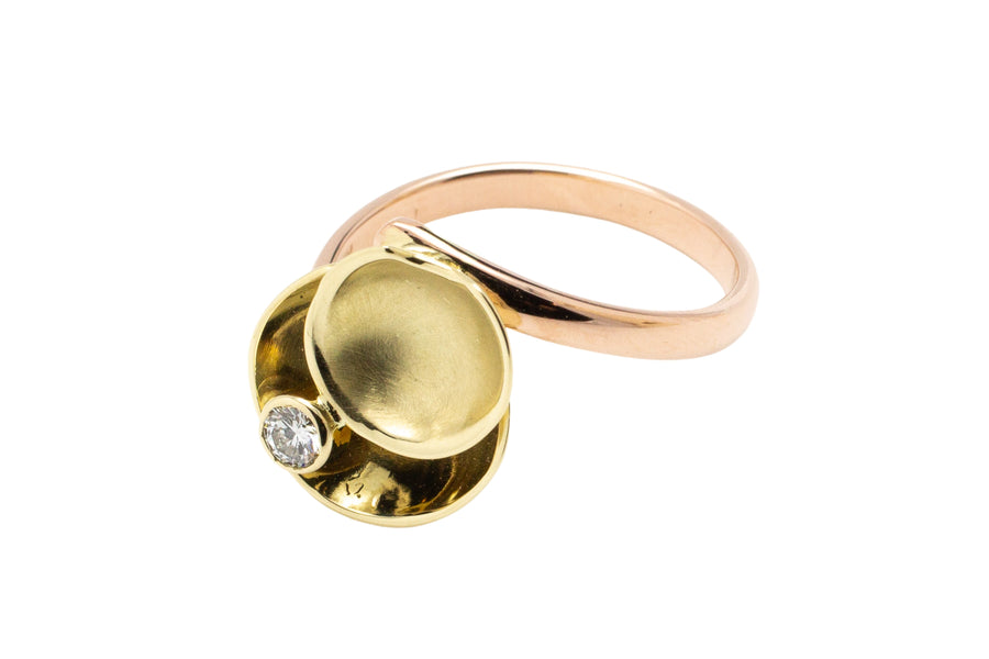 14 carat rose and yellow gold ring with a diamond-Vintage & retro rings-The Antique Ring Shop