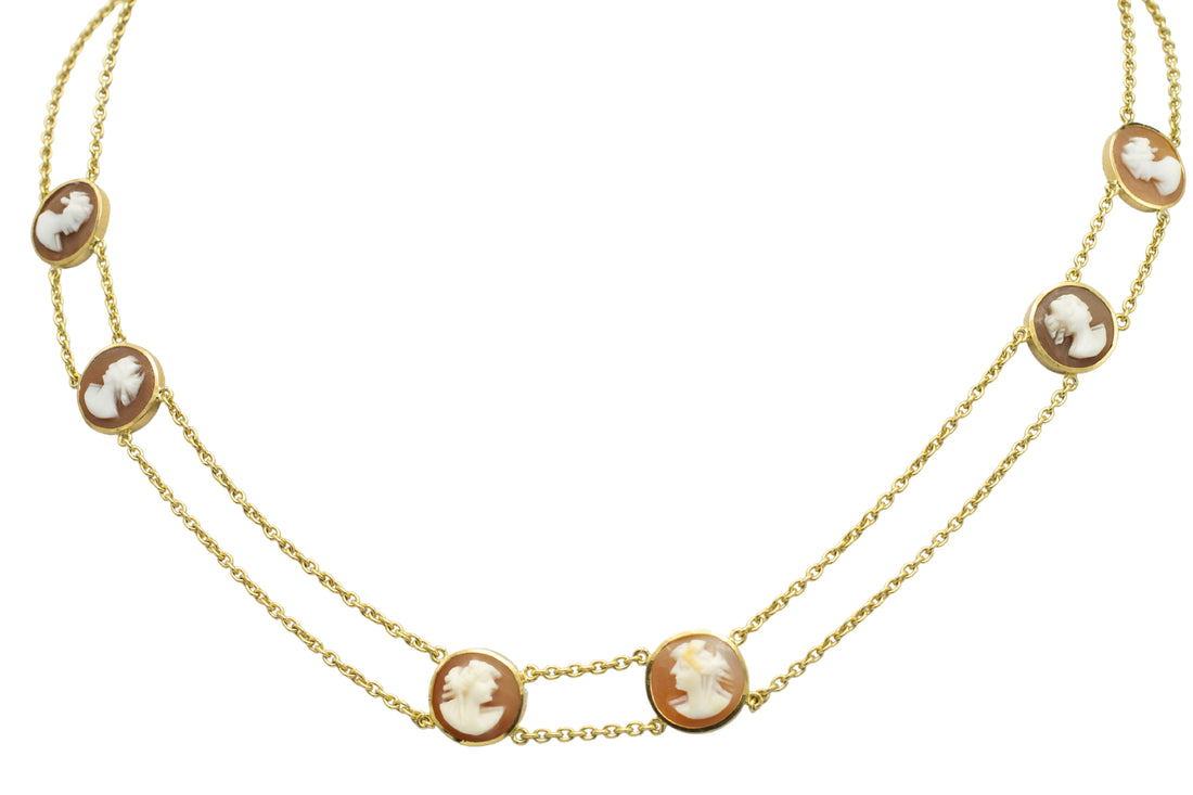 Double strand cameo collier in 18 carat gold-colliers-The Antique Ring Shop