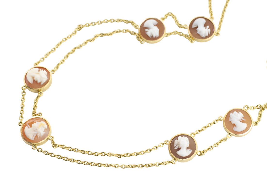 Double strand cameo collier in 18 carat gold-colliers-The Antique Ring Shop