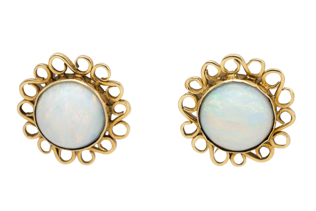 Cabochon opal earrings in 14 carat gold-Earrings-The Antique Ring Shop