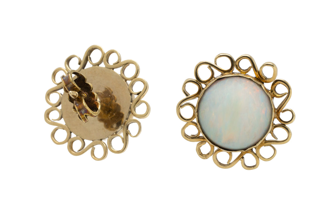 Cabochon opal earrings in 14 carat gold-Earrings-The Antique Ring Shop