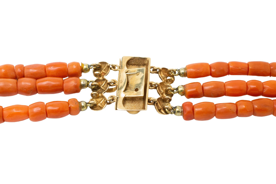 Three strand coral collier in 14 carat gold-Necklaces-The Antique Ring Shop