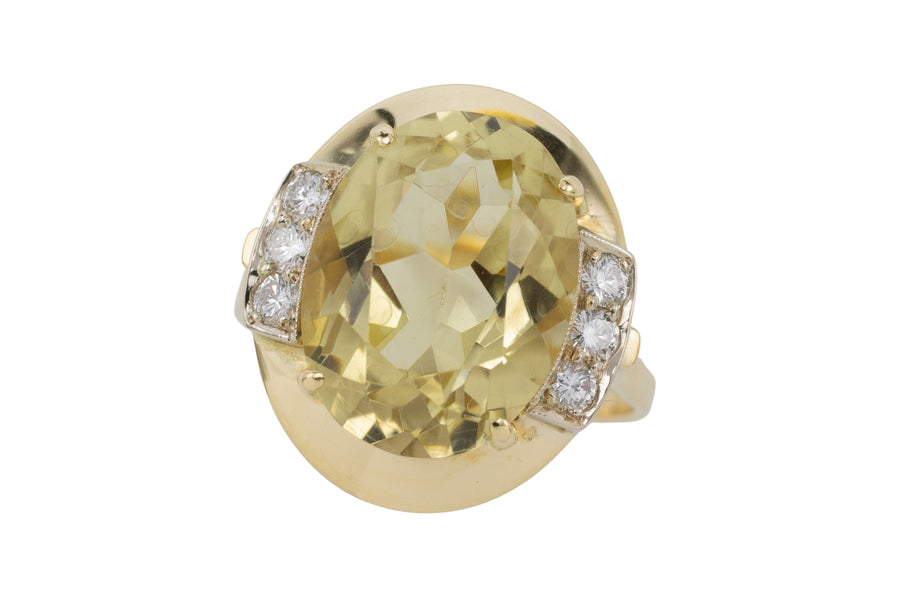 Citrine and diamond ring in 14 carat gold-vintage rings-The Antique Ring Shop