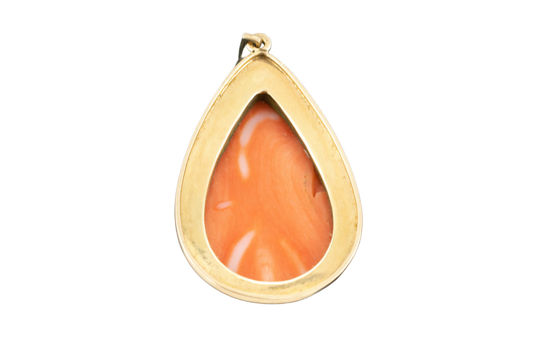 Carved coral pendant in 14 carat gold-Pendants-The Antique Ring Shop