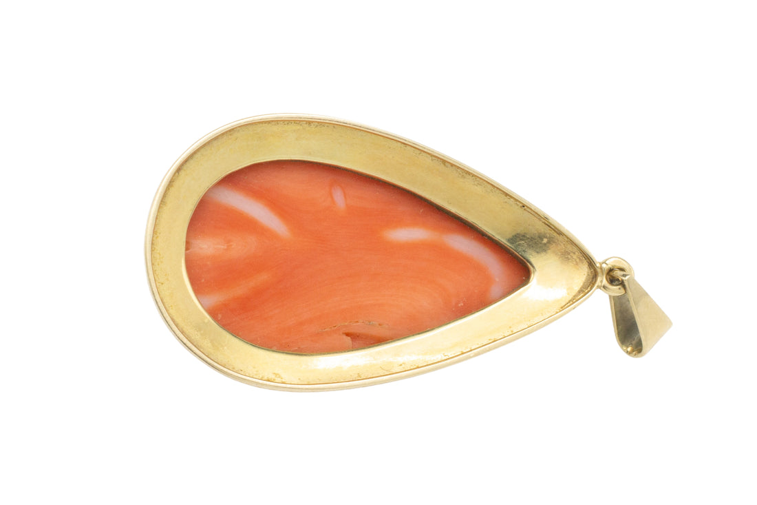 Carved coral pendant in 14 carat gold-Pendants-The Antique Ring Shop