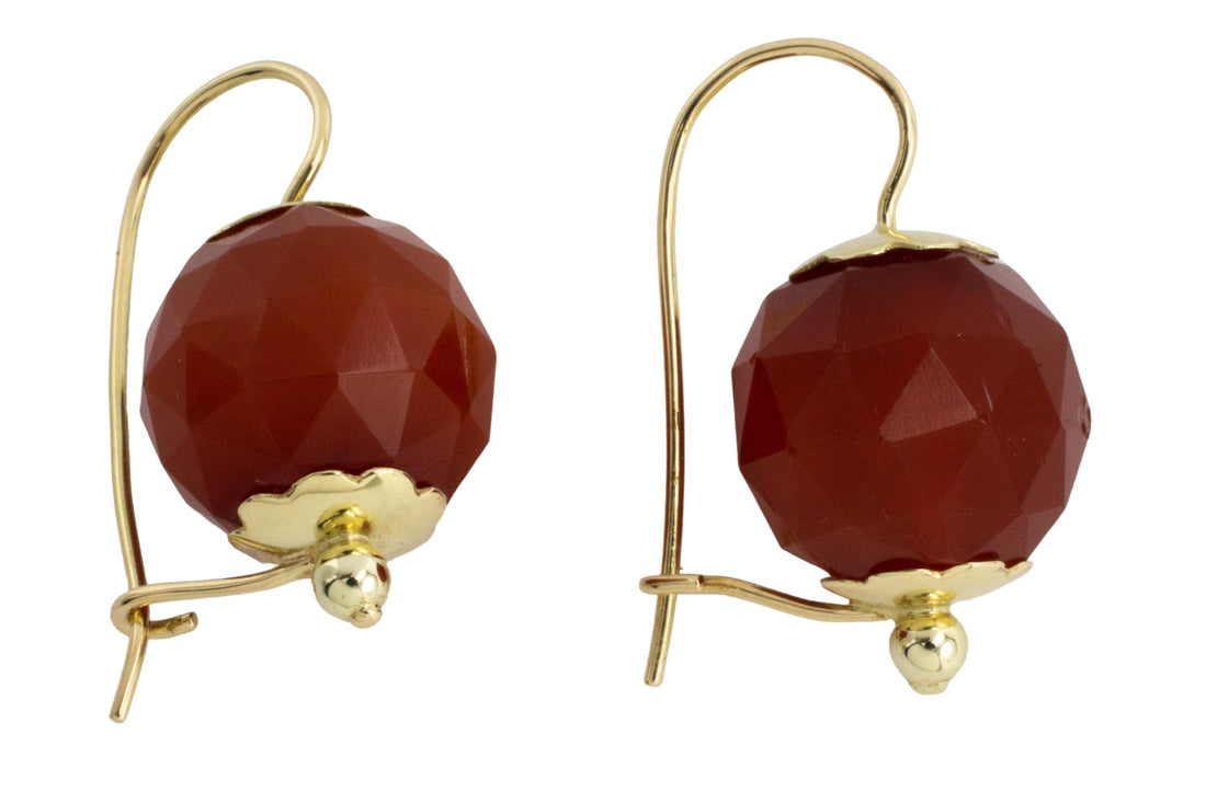 Carnelian pendant earrings in 14 carat gold-The Antique Ring Shop