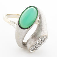 White gold ring with chrysoprase and diamonds-The Antique Ring Shop