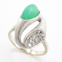 White gold ring with chrysoprase and diamonds-The Antique Ring Shop