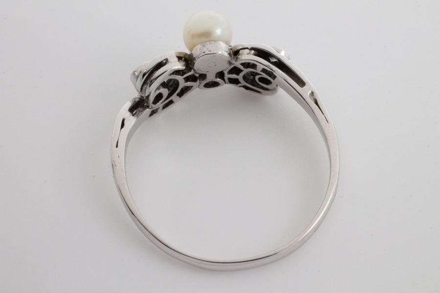Vintage diamond and pearl ring in white gold-Vintage & retro rings-The Antique Ring Shop