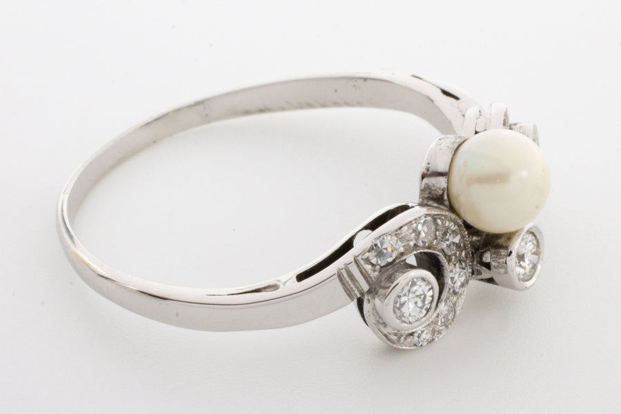 Vintage diamond and pearl ring in white gold-Vintage & retro rings-The Antique Ring Shop