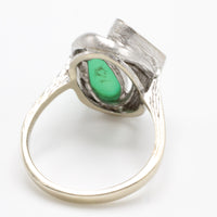 White gold ring with chrysoprase and diamonds-The Antique Ring Shop