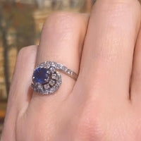 Sapphire and diamond white gold swirl ring-vintage rings-The Antique Ring Shop