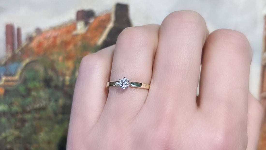 Diamond solitaire ring in 14 carat gold-engagement rings-The Antique Ring Shop