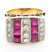 Vintage Art Deco style ring with synthetic rubies and diamonds-Vintage & retro rings-The Antique Ring Shop