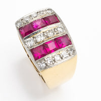 Vintage Art Deco style ring with synthetic rubies and diamonds-Vintage & retro rings-The Antique Ring Shop