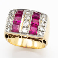 Vintage Art Deco style ring with synthetic rubies and diamonds-Vintage & retro rings-The Antique Ring Shop